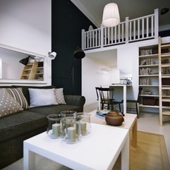 Interior Coffee Table Near Comfortable Black Sofa With Pillows - Karbonix