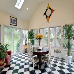 Interior Design With Black And White Square Tiles Modern Sunroom - Karbonix