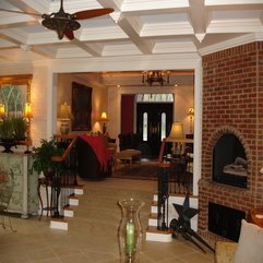 Interior Elegant Red Brick Fireplace With Fancy Vintage Fan - Karbonix