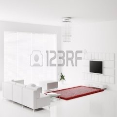 Interior Of White Living Room With Red White Carpet 3d Render - Karbonix