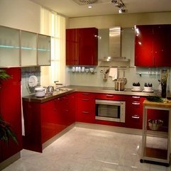 Kitchen Cabinets With Modern Oven And Kitchen Stove Minimalist Red - Karbonix
