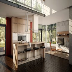 Kitchen Concept With Wooden Appliances Floor Open Living - Karbonix