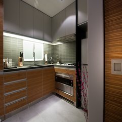 Kitchen Grey Tiles Overhead Cupboards Modern Wooden - Karbonix