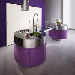Kitchen With Cylindrical Fan Above Stainless Steel Countertop Modern Purple - Karbonix