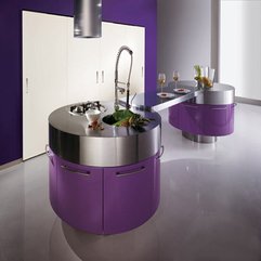 Kitchen With Cylindrical Fan Above Stainless Steel Countertop Modern Purple - Karbonix