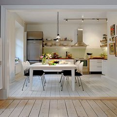 Kitchen With White Accent Wooden Floor Small Apartment - Karbonix