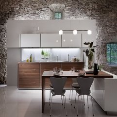 Kitchen With Wooden Table In Gray - Karbonix