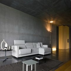 L Sofa With Gray Concrete Floor Wall Also Ceiling Modern White - Karbonix