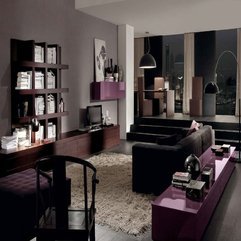 Living Room Interior With Elegant Dark Sofa And Deep Wood Brown Wall Units - Karbonix