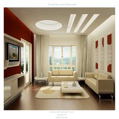 Living Room With Red Wall Interior Luxurious - Karbonix