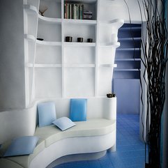 Living With Curvy Shaped White Sofa White Blue - Karbonix