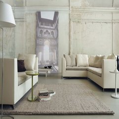 Loft Living Room With Cream Sofas And Light Brown Rugs Minimalist Urban - Karbonix