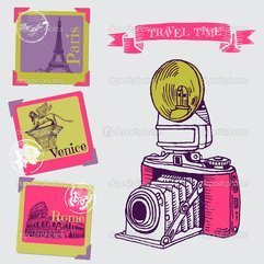 Best Inspirations : Lovely Card Vintage Camera With Europe Architecture In Vecto - Karbonix