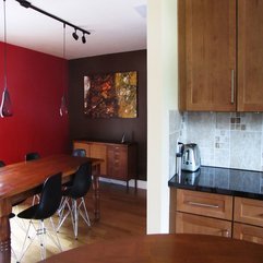 Minimalist Dinning Kitchen Design Ideas With Red And Brown Wall - Karbonix