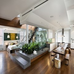 Modern Bedroom Dining Room Separated With Small Green Area Feels Great - Karbonix