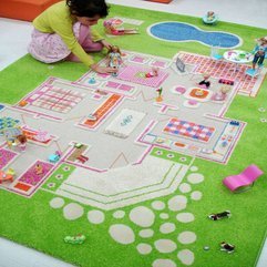 Modern Kids Playroom With Barbie House Charming Green Carpet Taken - Karbonix