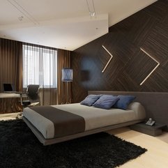 Modern Wooden Wall Paneling Black Color Carpet With Floating Bed - Karbonix