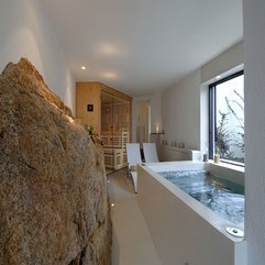 Near Glass Window Big Rocks White Bathtub - Karbonix