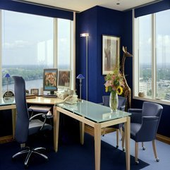 Office Work Space With Blue Color Domination Interior Design - Karbonix