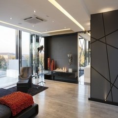 Best Inspirations : Open Fireplace Placed Between Black Orange Ornament Silver Sculpture In Modern Style - Karbonix