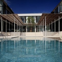 Open Wooden Roof Top Villa Terrace Completed With Infinity Pool White Pillars - Karbonix