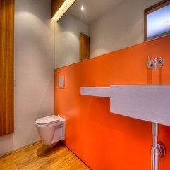 Orange Bathroom Design With Orange Wall Over White Sink White And - Karbonix