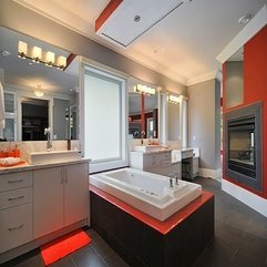 Orange Bathroom Design With White Bathtub Bathroom Vanity Grey - Karbonix