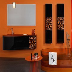 Orange Themed Bathroom Design With Black Bathroom Vanity Looks Gorgeous - Karbonix