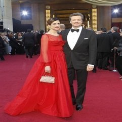 Oscar 2012 Red Carpet Celebs In Striking Red And Metallic Dress - Karbonix