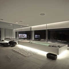 Best Inspirations : Overlooking Large Screen Flat Tv Through Transparent Glazed Wall White Bathtub - Karbonix