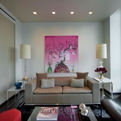 Pink Hanging On White Wall Behind Brown Sofa Tree Painting - Karbonix