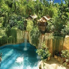 Pool Completed With Waterfall Flows From Jungle Large Swimming - Karbonix