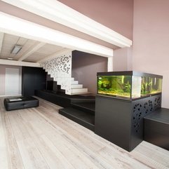 Railing Pattern With Cube Leather Sofa Dark Frame Aquarium White Wall - Karbonix