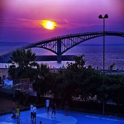 Rainbow Bridge With Basketball Field Sunset View - Karbonix