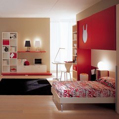 Red Color Scheme With Beautiful Black Rug Kids Bedroom - Karbonix