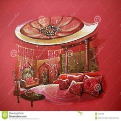 Red Indian Style Bedroom Interior With Round Bed Royalty Free - Karbonix