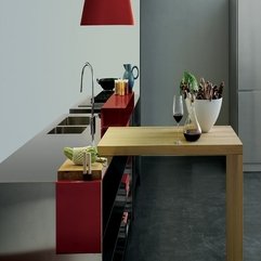 Red Italian Kitchen Design With A Wooden Element White Grey - Karbonix