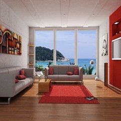 Red Living Room With Amazing Sea View Modern White - Karbonix