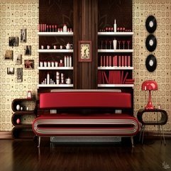 Best Inspirations : Red Sofa Wall Clock Vinyl Records On Vintage Wall Sixties Style - Karbonix