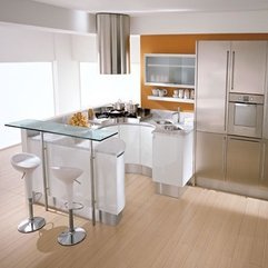 Serving Table In Front Of Chic Modern Rounded Kitchen Sumptuous Microwave Glass Ware - Karbonix