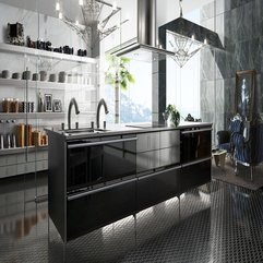 Shelf On The Gray Mosaic Floor Tiles Modern Kitchen - Karbonix