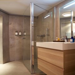 Shower Area Near Wooden Table Washbastransparent Glazed - Karbonix