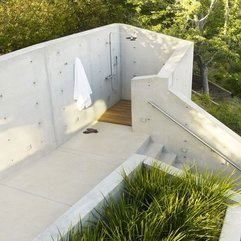 Shower Area With Wooden Floor Upper Level White Stairs - Karbonix