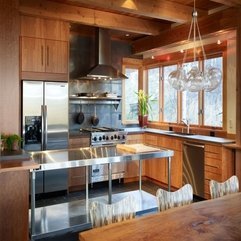 Silver Kitchen Shelf Placed In Wooden Kitchen Glossy - Karbonix