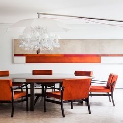 Small Modern Dining Room With Orange Colors And Pretty Lamp With - Karbonix