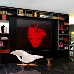 Best Inspirations : Small Rounded Table Front Of Red Painting Black Shelf White Chair - Karbonix