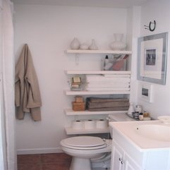 Best Inspirations : Small Space White Bathroom Apartment Walls Decor With Rack And - Karbonix