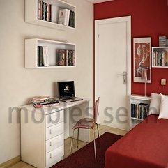Smart Space Saving Bedroom Design In Red With White Study Space - Karbonix