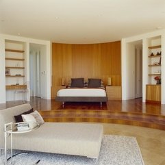 Sofa And Minimalist Bed With Curve Wooden Wall And Parquet Lovely Bed - Karbonix