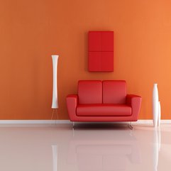 Sofa Design With Orange Wall And Simple White Standing Lamp Decoration Modern Minimalist - Karbonix
